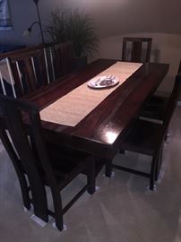 BEAUTIFUL TRADITIONAL LONG ZEBRANO DINING ROOM TABLE AND 6 CHAIRS
