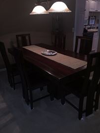 ZEBRANO DINING ROOM TABLE AND 6 CHAIRS  96"X 40" X 30" 
