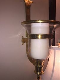 POLISHED BRASS AND GLASS SCONCES