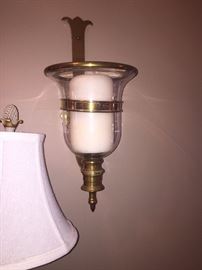 POLISHED BRASS AND GLASS SCONCES