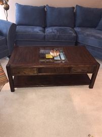 FLEXSTEEL COFFEE TABLE WITH GLASS-TOP AND DRAWERS