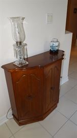 Mid Century Etched Glass Electric Lusters on Contemporary Cherry Finish Console