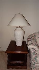 Carved Plaster Floral Lamp, Mahogany Tiered Lamp Table