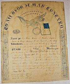 Rare Calligraphic Civil War Soldier's Discharge