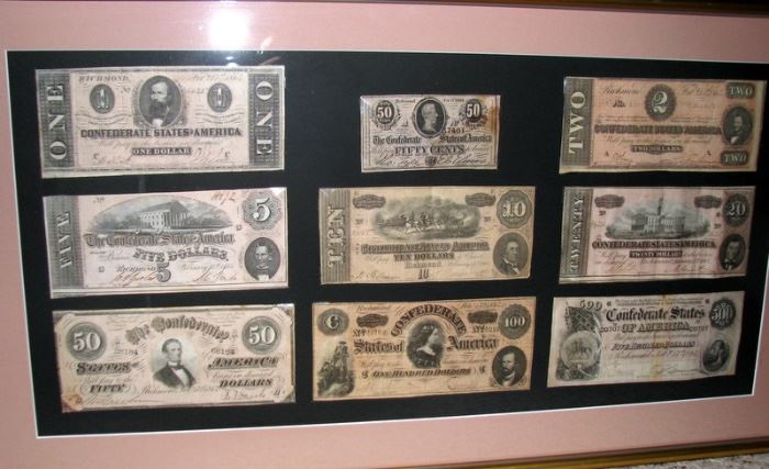 Framed Set of Original Confederate Money