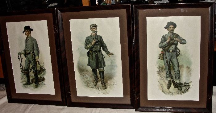 Original Shepard Prints of Three Confederate Soliders in Period Frames and Original Glass