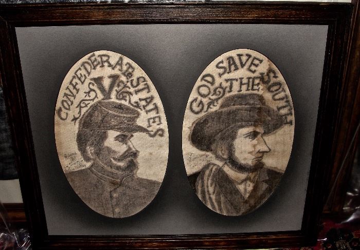 Unusual Ink on Canvas Portraits of Two Confederate Officers