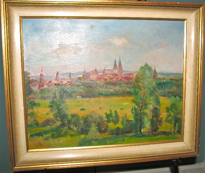 WWII Era Oil on Canvas of Belgian Castle - Identified on Back as Luftwaffe Headquarters