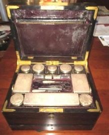 Victorian Coromandel Vanity Box with Sterling Lids