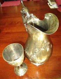 Wood  Hughes Coin Silver Pitcher and Goblet