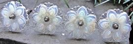 C. 1870 Opalescent Sandwich Glass Pewter Shaft Curtain Tiebacks