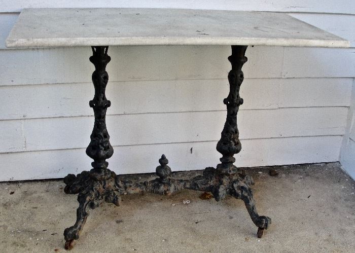 C.1875 Ornate Cast Iron Base Marble Top Garden Table