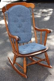 Vintage Rocking Chair

Well kept by an antiques collector. 40"t x 24 1/2"w x approx 28"d. Bottom reads Nichols & Stone Co. The Home of Windsor Chairs Gardner Massachusetts 73 - 6 #20 antique -Spindled Legs, well kept in the same family for over 50 years!