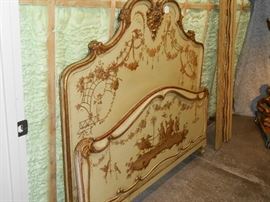 hand painted French bed with side rails and box spring