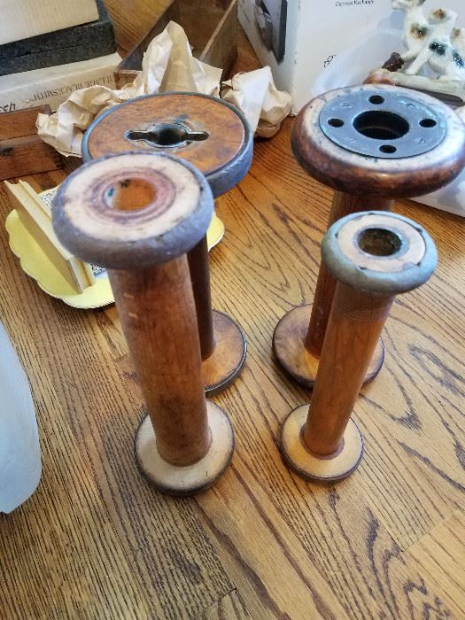 19th century industrial spools, good for use as candleholders