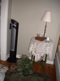 space heater , antique table