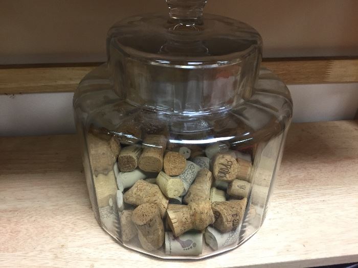 Glass canister with wine corks $10
