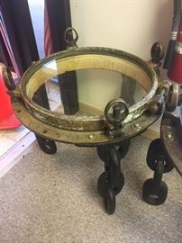 Nautical  Brass porthole windows Table warll  authentic with chain legs 4 total two of each size highest best offer sold in sets of two 