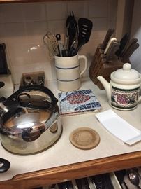 kitchen knife set, kitchen utensils, tea kettle
