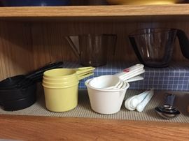 Tupperware, measuring spoons and cups
