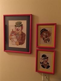 Betty Akers signed and numbered prints of clowns.