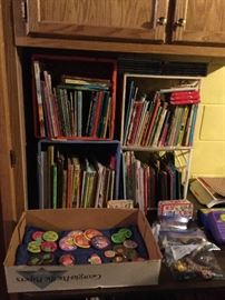 Children's books and pin collection