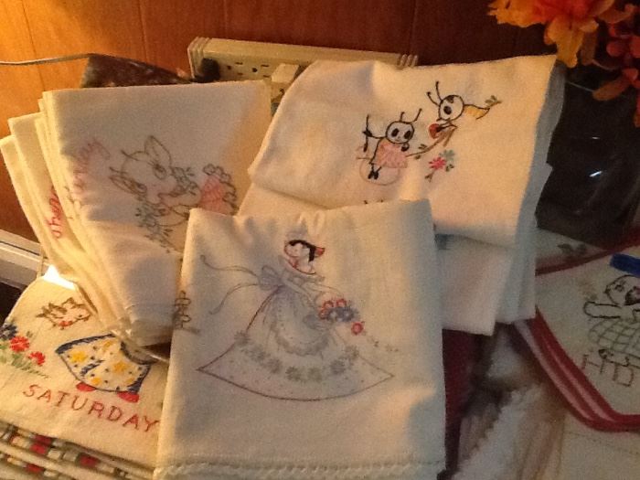 Vintage embroidered kitchen towels and Pillowcases