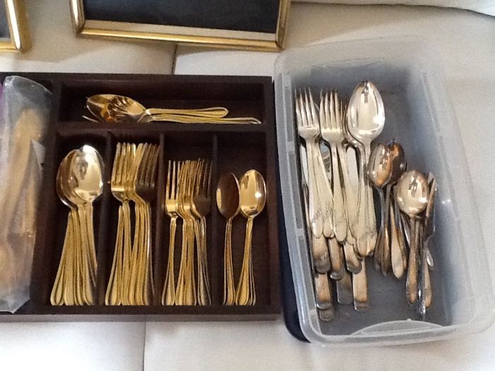 Faberware Goldplated flatware set, Oneida Tudor Plate flatware set