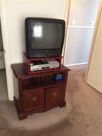 Mahogany TV Stand, Television, DVD Player