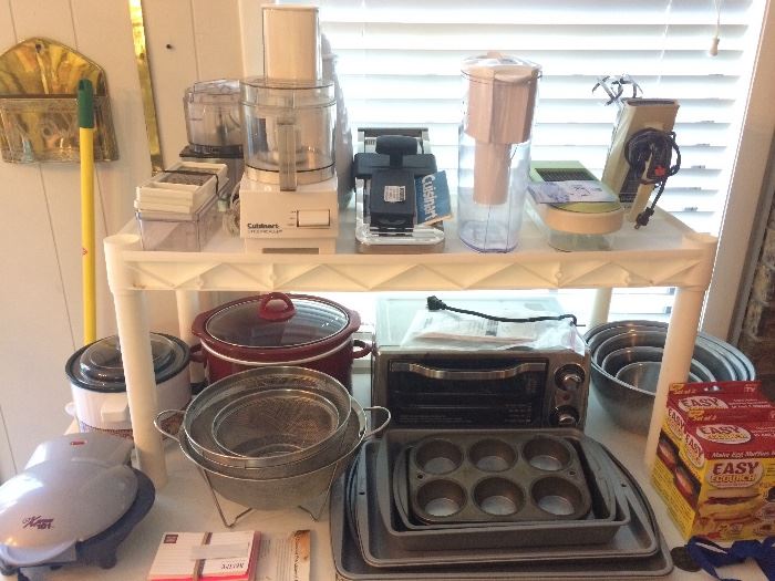 Kitchen Appliances, Hamilton Beach Toaster Oven, Cuisianart Mandolin Slicer, Cuisinart Food Processor, Mixing Bowls, Crockpots  