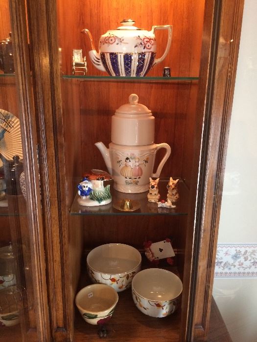 Teapots, Coffeepot, Hall Autumn Leaf Jewel Tea Bowls, Occupied Japan, 