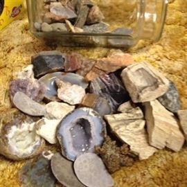 nice collection of minerals, geodes, Petoskey stones, petrified wood.  These rock.