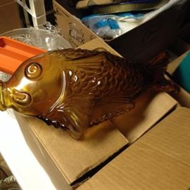 12" long amber colored glass dimensional fish