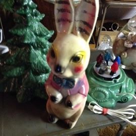 ceramic Xmas tree, just realized bunny has a boo boo