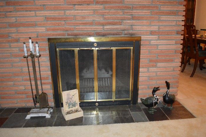 Marble fireplace poker set, small waterfall, pair of cast iron vintage ducks, and more!