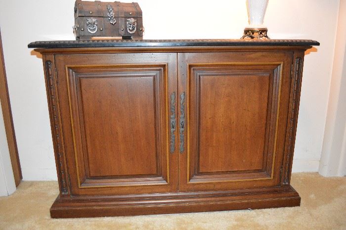 Slim hall cabinet with carved marble top