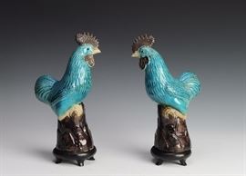 Lot 40 -Pair of Blue Porcelain Roosters, China