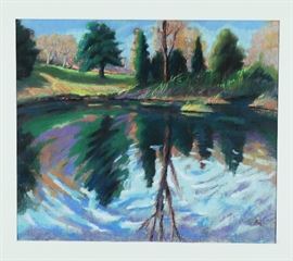 Lot 59 -Pine Trees and Pond, Pastel, Carol Lopatin