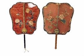 Lot 129 -Pair of Embroidered Fans, Qing Dynasty