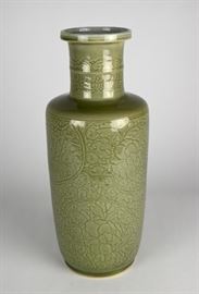 Lot 186 -Carved Celadon Rouleau Vase, Kangxi Period