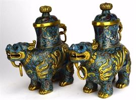 Lot 231 -Pair of Cloisonné Qilin Vases, 20th Century
