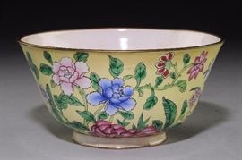 Lot 230 -Yellow Cloisonné Bowl with Flowers, 19th Century