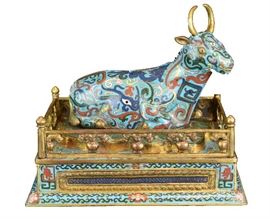 Lot 233 -A Chinese Cloisonné Bull, 20th Century