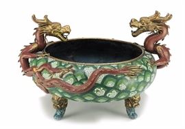 Lot 236 -Large Two Dragon Cloisonné Incense Burner