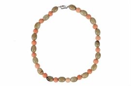 Lot 251 -Coral & Celadon Jade Bead Necklace, 19th Century