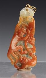 Lot 263 -Jadeite Toggle with Monkeys & Flowers, 19th Century