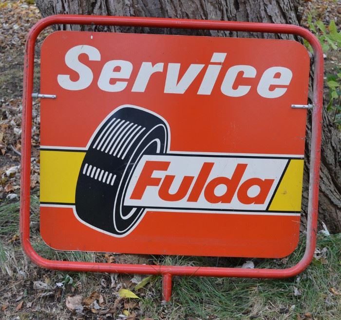 Vintage Large Metal "Fulda" Service Sign with Holder