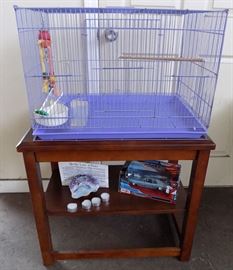 DDC027 Bird Cage, Wood End Table, Die Cast Car & Geode Candle Holder
