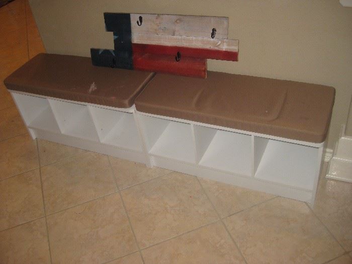 two benches with storage cubbies