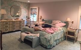 The King Bed - The Triple Size Dresser - End Tables - The Mirror In The Back Is Signed By Don Alguire